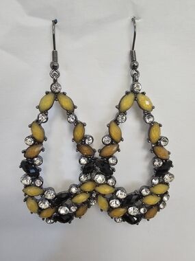 Yellow & Black Teardrop Crystal Earrings - Women Jewelry